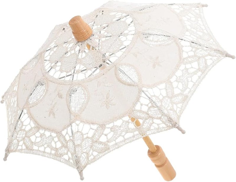 Beige Lace Umbrella Parasol For Wedding Party Decor Photography Canopy - Image 1